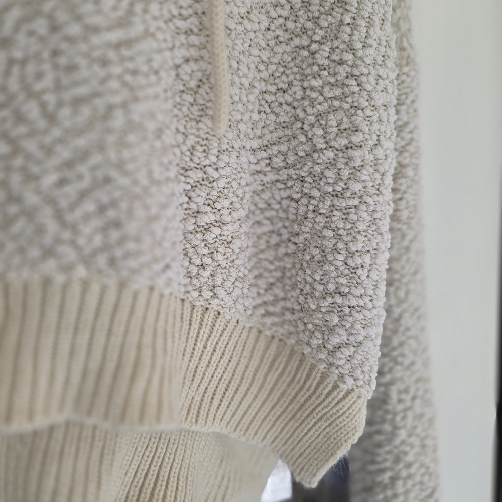 POL Cozy Textured Cream Popcorn Knit Pullover Hoodie Sz Large - Picture 5 of 6